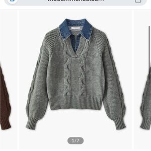 Commense Grey Sweater with Denim Lapel Sz M